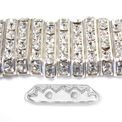 Czech Rhinestone Rondelle Bridge 21X6MM CRYSTAL-SILVER