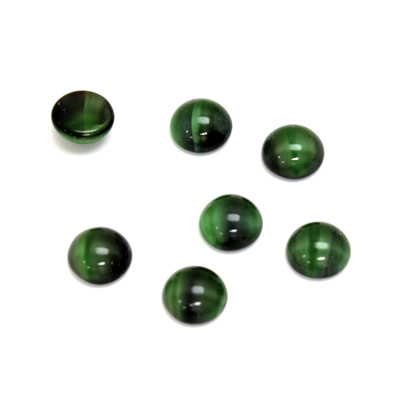 Glass Medium Dome Cabochon - Round 07MM TIGEREYE GREEN