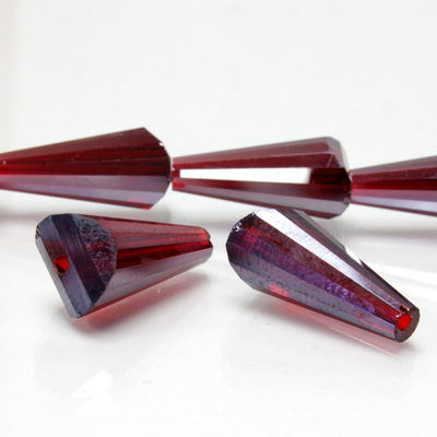 Chinese Cut Crystal Bead - Fancy Cone 16x8MM DARK RUBY LUMI COAT