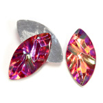 Glass Nugget Top Foiled Cabochon - Navette 27x13MM RUBY AB