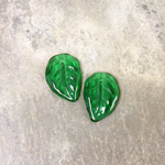 Czech Pressed Glass Engraved Pendant - Leaf 14x3MM LT EMERALD