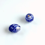 Glass Lampwork Bead - Oval Smooth 12x9MM PATTERN BLUE CRYSTAL