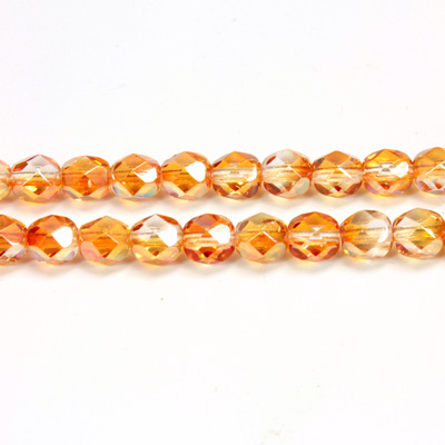 Czech Glass Fire Polish Bead - Round 06MM 1/2 Coated CRYSTAL/VENUS