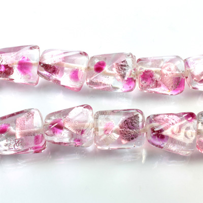 Glass Lampwork Bead - Baroque Irregular 15x12MM CRYSTAL FOIL PINK