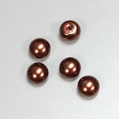 Glass High Dome Cabochon Pearl Dipped - Round 10MM DARK BROWN