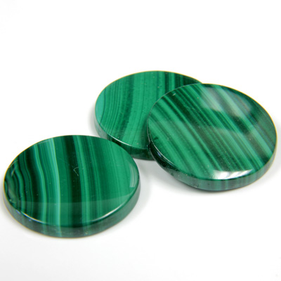 Gemstone Flat Back Single Bevel Buff Top Stone - Round 18MM MALACHITE