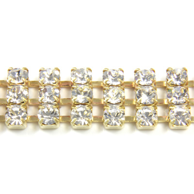 Preciosa Rhinestone Chain - 3 Row PP18 CRYSTAL-GOLD