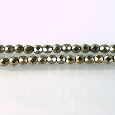 Czech Glass Pearl Faceted Fire Polish Bead - Round 04MM CHAMPAGNE ON BLACK 72105