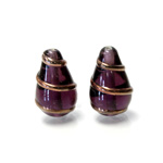 Czech Glass Lampwork Bead - Pear 20x12MM COPPER WRAP AMETHYST