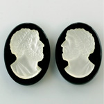 Czech Glass Flat Back Cameo Anakreon - Oval 30x22MM MATTE CRYSTAL ON JET