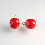 Glass Fire Polished Bead with 1 Brass Loop - Round 12MM RED/Brass