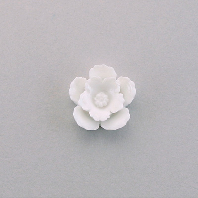 Plastic Carved No-Hole Flower - Round 14MM WHITE