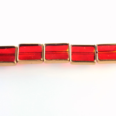 Glass Fire Polished Table Cut Window Bead - Cushion 12x10MM RUBY with METALLIC COATING