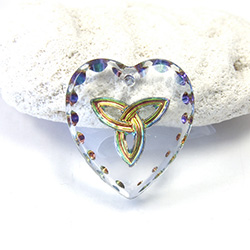 German Glass Engraved Buff Top Intaglio Pendant - Celtic Knot Heart 20x18MM CRYSTAL HELIO RED