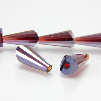 Chinese Cut Crystal Bead - Fancy Cone 12x6MM DARK RUBY LUMI COAT
