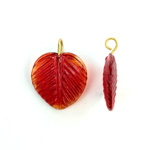 Glass Pendant Leaf with Brass Loop 16MM RUBY