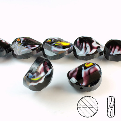 Chinese Cut Crystal Millefiori Bead - Oval Round Twist 18MM  BLACK