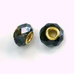 Glass Faceted Bead with Large Hole Gold Plated Center - Round 14x9MM MONTANA