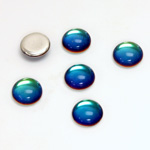 Glass Medium Dome Foiled Cabochon - Round 09MM Coated BERMUDA BLUE