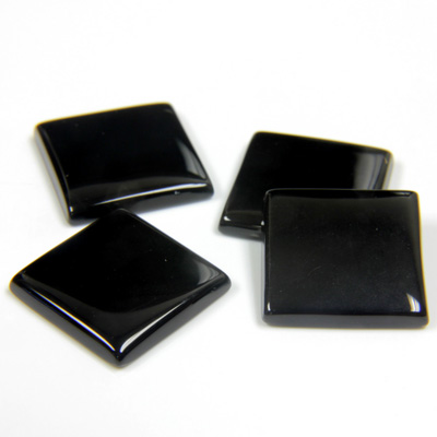 Gemstone Flat Back Single Bevel Buff Top Stone - Square 14x14MM BLACK ONYX