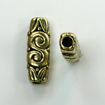 Metalized Plastic Engraved Bead - Fancy 25x9MM ANT GOLD