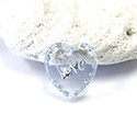 German Glass Engraved Buff Top Intaglio Pendant - LOVE Heart 15x14MM CRYSTAL SILVER