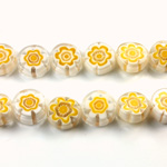 Glass Millefiori Bead - Round Donut 35MM WHITE YELLOW (43)