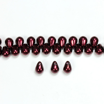 Glass Pendant Pearl Drop 6x4MM GARNET