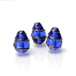 Czech Glass Lampwork Bead - Pear 15x10MM COPPER WRAP COBALT