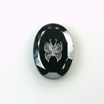 Glass Flat Back Intaglio Butterfly - Oval 25x18MM HEMATITE ON JET