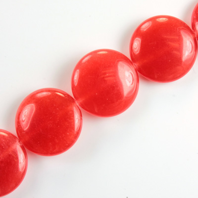 Gemstone Bead - Smooth Round Lentil 18MM Dyed QUARTZ Col. 44 RED