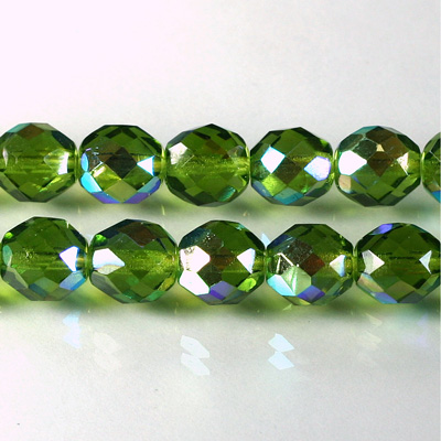 Czech Glass Fire Polish Bead - Round 10MM OLIVINE AB