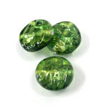 Czech Glass Lampwork Bead - Round Irregular Coin 16MM OLIVENE with  FOIL 92497