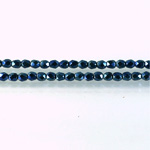 Czech Glass Pearl Faceted Fire Polish Bead - Round 03MM DK BLUE ON BLACK 72154