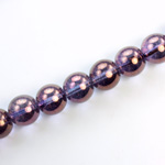 Czech Pressed Glass Bead - Smooth Round 10MM LUMI COATED PURPLE