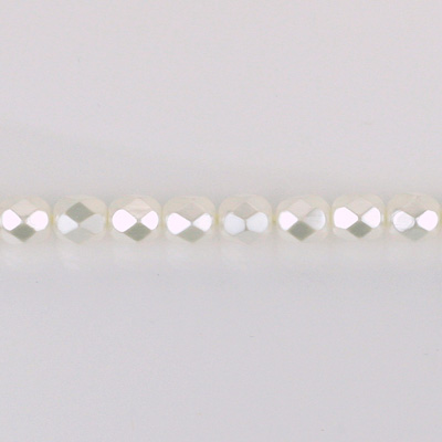 Czech Glass Pearl Faceted Fire Polish Bead - Round 04MM WHITE 70401