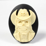 Plastic Cameo - Zombie Cowboy Oval 40x30MM IVORY ON BLACK