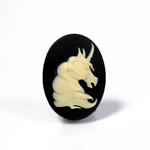 Plastic Cameo - Unicorn Head Oval 25x18MM IVORY ON BLACK