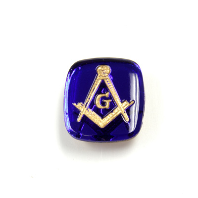 Glass Flat Back Intaglio Masonic - Cushion Antique 16x14MM GOLD ON SAPPHIRE Foiled