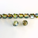 Czech Glass Fire Polish Bead 3 Cut Window 08MM BLUE-GREEN 87331 with DIFFUSION COATING