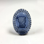 German Glass Flat Back Reverse Carved Intaglio Back Woman's Head - Oval 25x18MM MATTE MONTANA on MONTANA