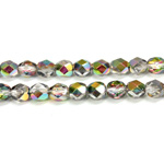 Czech Glass Fire Polish Bead - Round 06MM 1/2 Coated CRYSTAL/VITRAIL