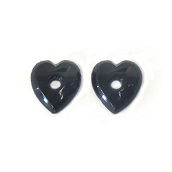 Japanese Glass Flat Back Buff Top Single Bevel Cabochon - Drilled with Center Hole Heart 12x11MM JET