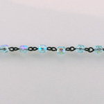 Linked Bead Chain Rosary Style with Glass Fire Polish Bead - Round 4MM AQUA AB-JET