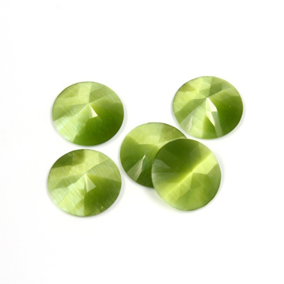 Fiber-Optic Flat Back Cabochon - Rauten Rose Round 11MM CAT'S EYE OLIVE