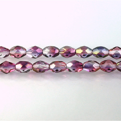 Czech Glass Fire Polish Bead - Oval 07x5MM Coated ROSE-LILAC 91011