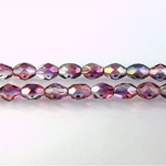 Czech Glass Fire Polish Bead - Oval 07x5MM Coated ROSE-LILAC 91011