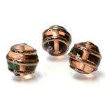 Czech Glass Lampwork Bead - Round 14MM COPPER WRAP ROSALINE