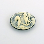 Plastic Cameo - Mermaids Swimming Oval 25x18MM IVORY ON BLACK FS