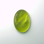 German Glass Cameo Woman Oval 25x18MM MATTE OLIVENE Foiled